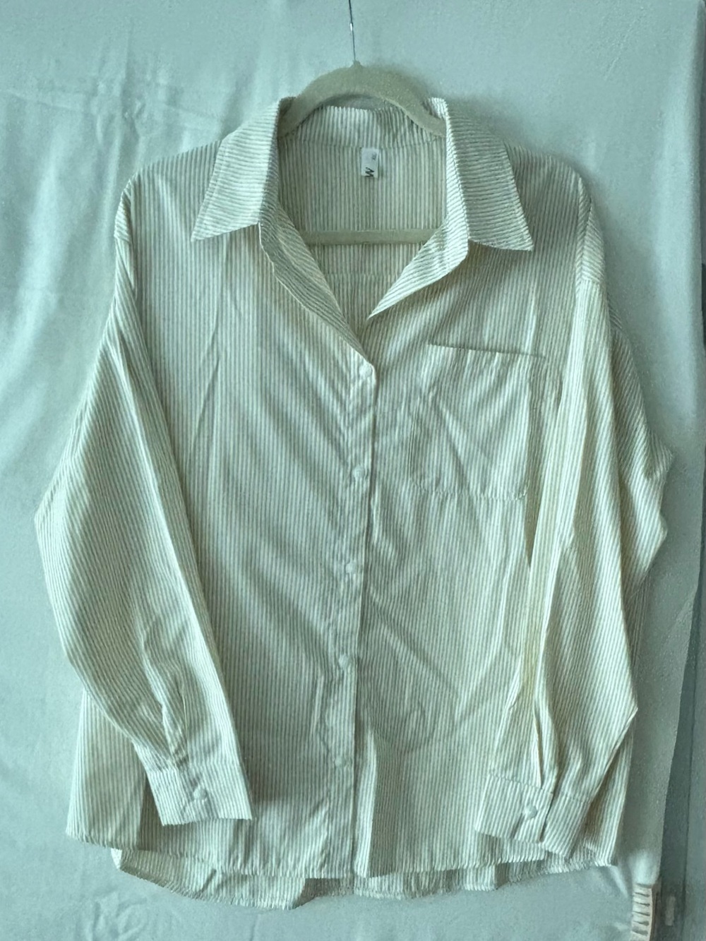 Kohl's Women's Light Green and White Striped Button Down Shirt
